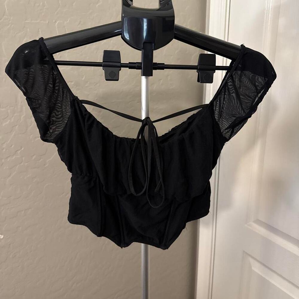 Black Mesh Crop Top (Size L)